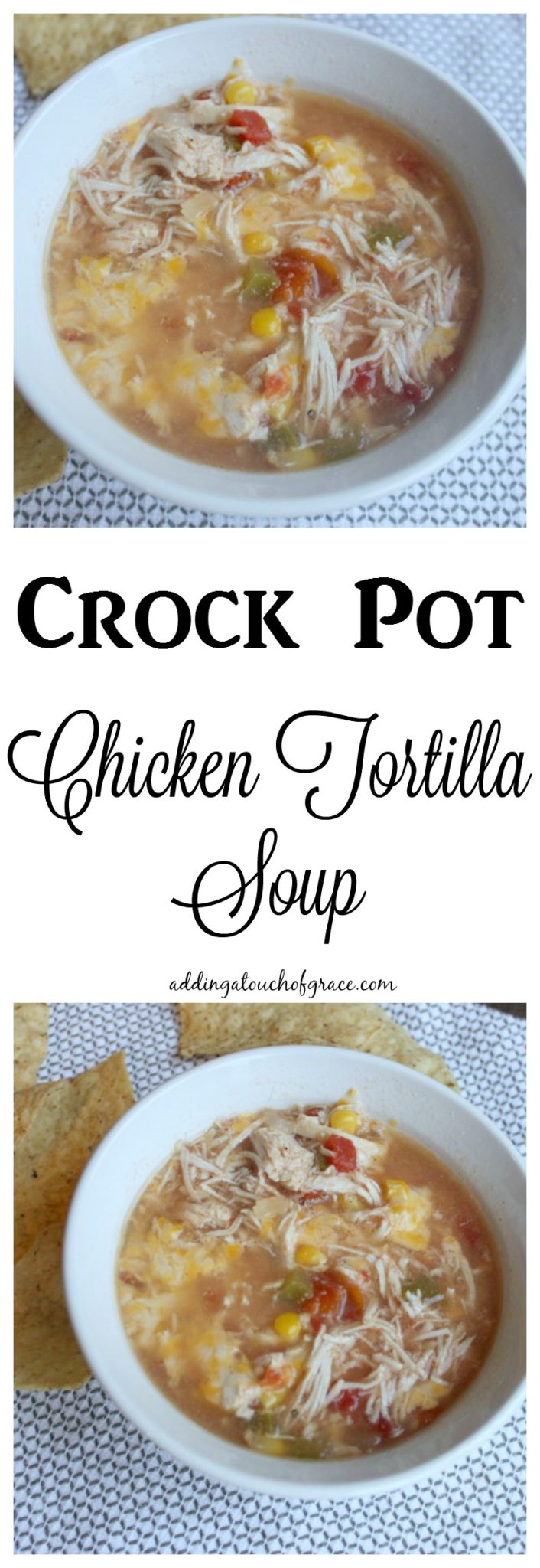 This chicken tortilla soup recipe is so simple and delicious. Made in the Crock Pot, it's bursting with flavor and perfect for these cool fall evenings.